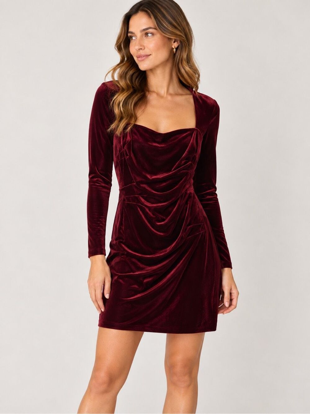 Nookie Mystery Velvet Mini Dress Size Small Red Sweetheart Long Sleeve Holiday